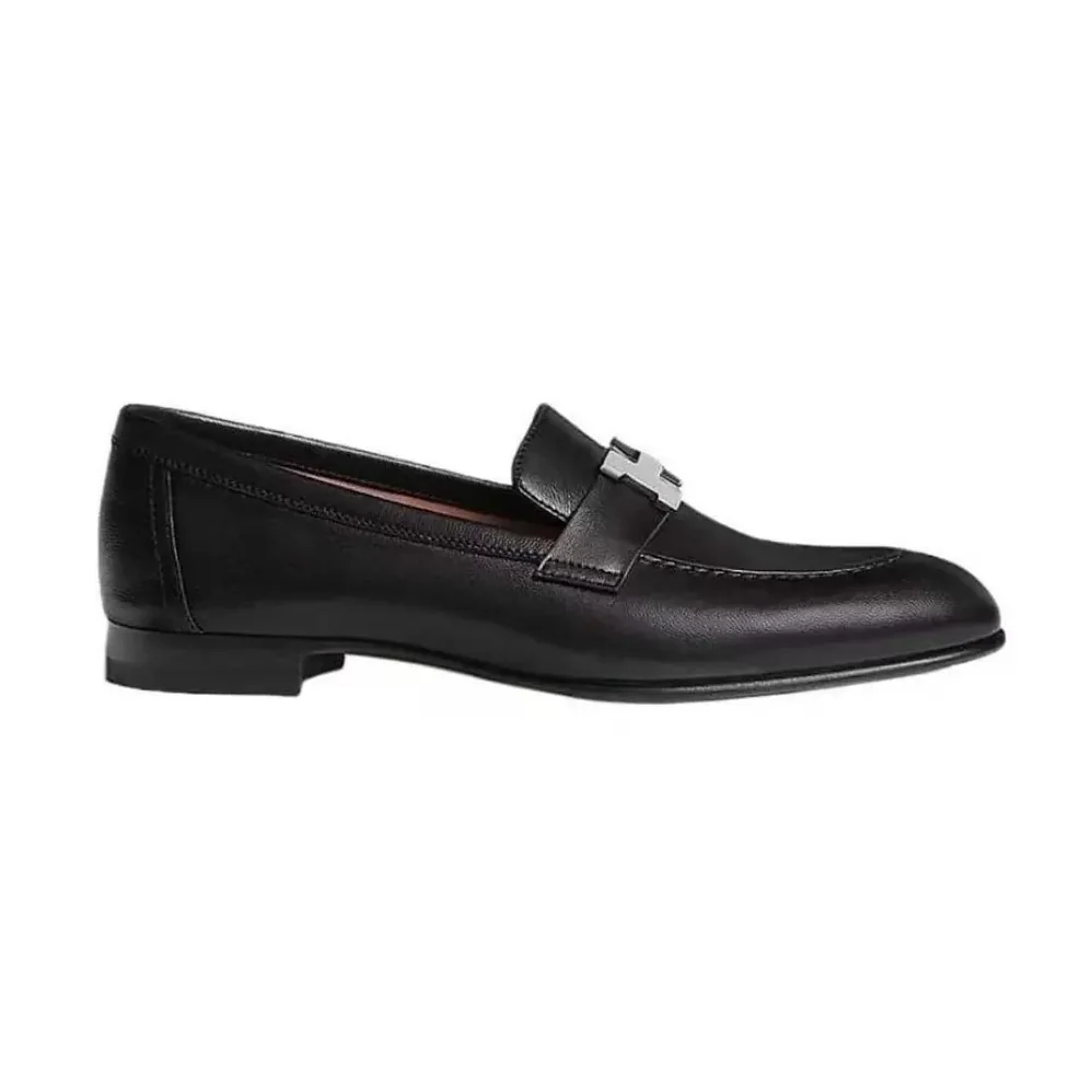 Hermes Loafer in Calfskin with Palladium Plated Signature “H” Detail for Men in Black Hermes Loafer in Calfskin with Palladium Plated Signature “H” Detail for Men in Black