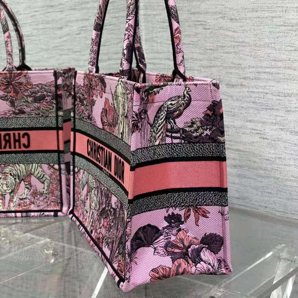 Dior Large Dior Book Tote Pink Multicolor Toile de Jouy Voyage Embroidery for Women