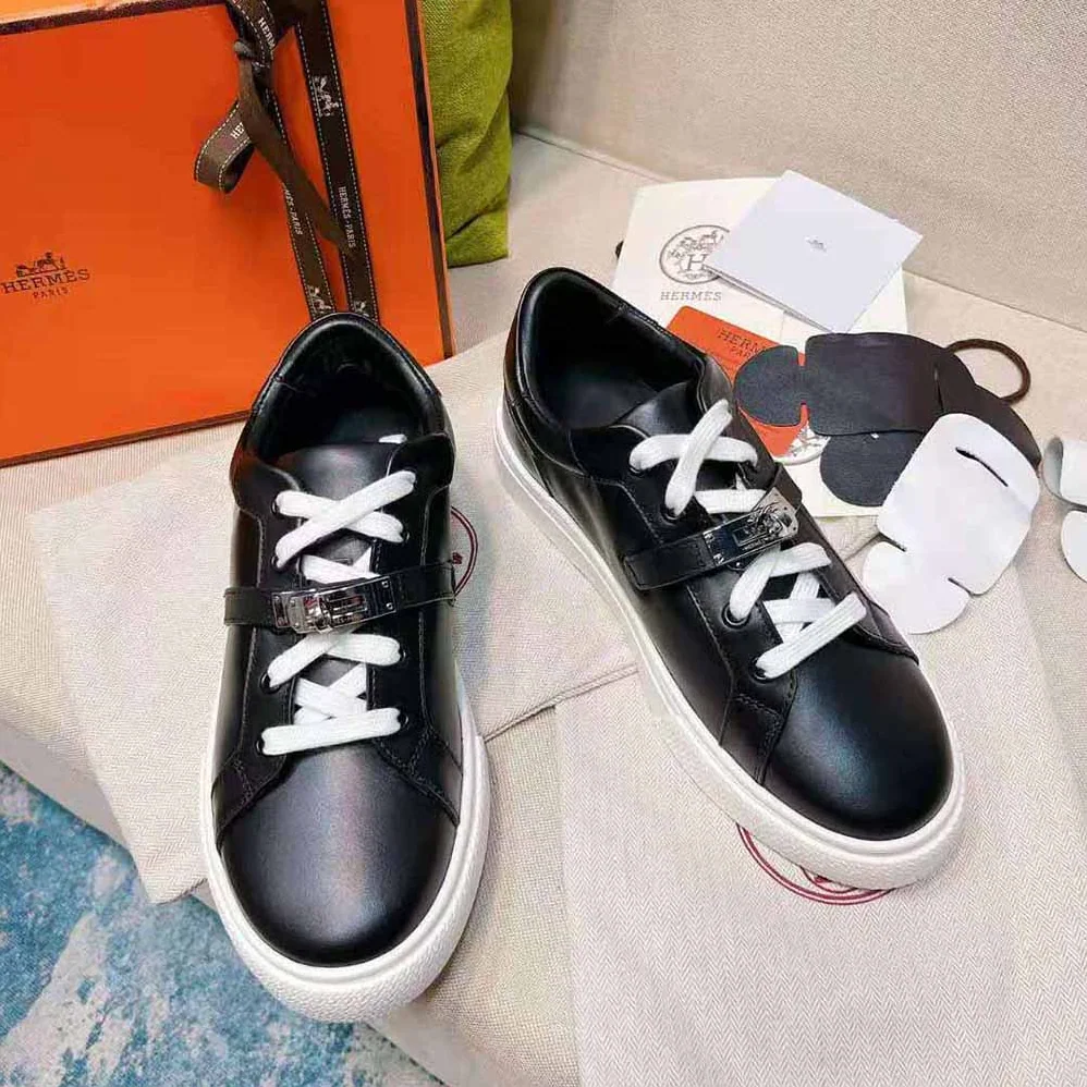 Hermes Day Sneaker in Calfskin with Functional Shiny Black for Women