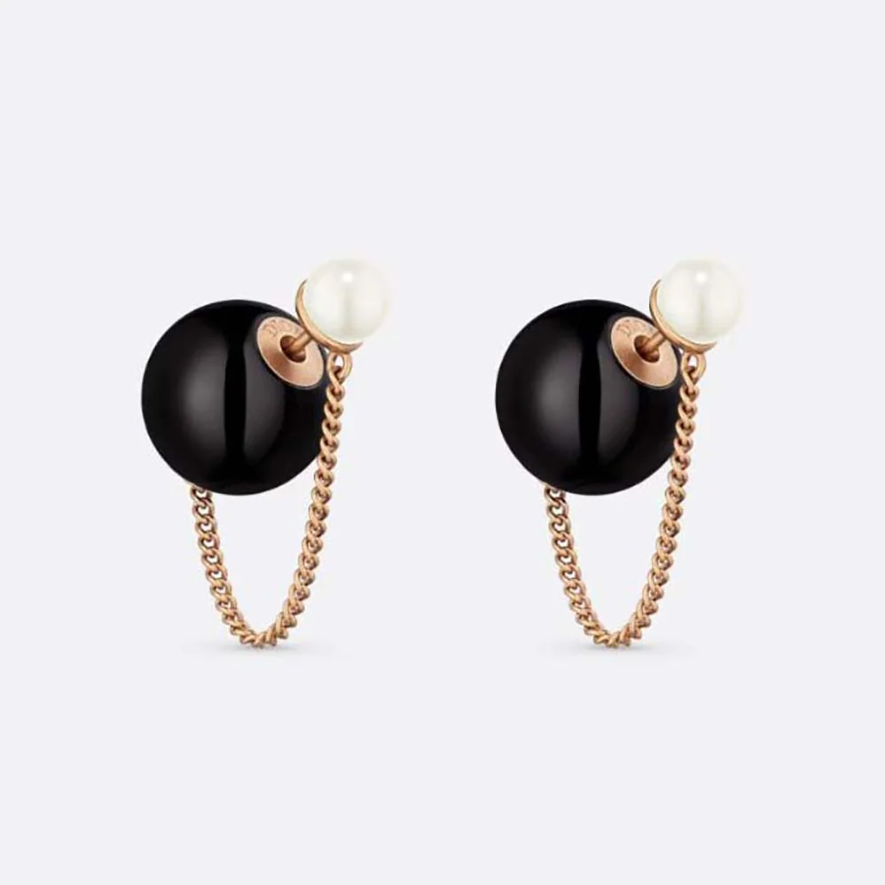 Dior Tribales Earrings Bronze-Finish Metal with White and Black Resin Pearls for Women Dior Tribales Earrings Bronze-Finish Metal with White and Black Resin Pearls for Women