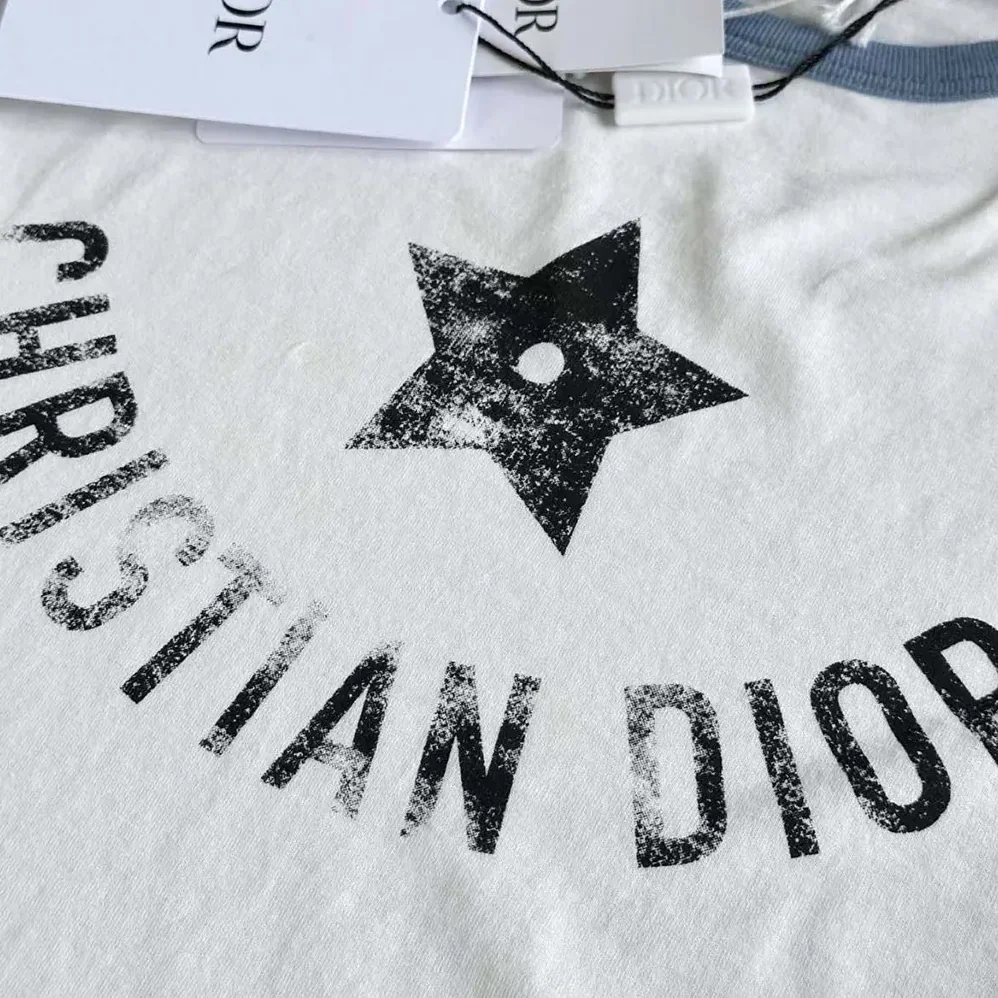 Dior Dioriviera T-Shirt Ecru and Blue Cotton Jersey for Women Dior Dioriviera T-Shirt Ecru and Blue Cotton Jersey for Women