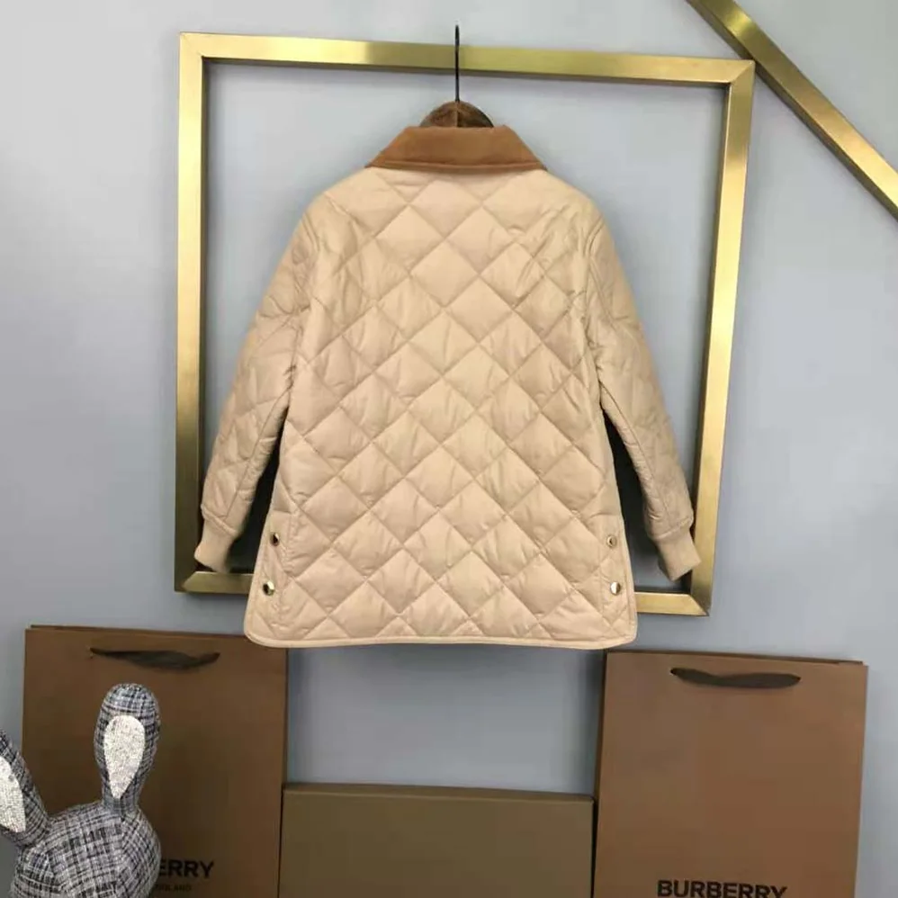 Burberry Kids' Corduroy Collar Diamond Quilted Jacket in Beige