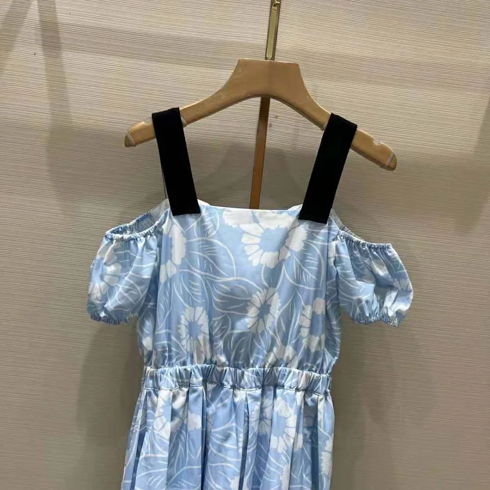 Prada Printed Poplin Dress for Women in Blue Prada Printed Poplin Dress for Women in Blue