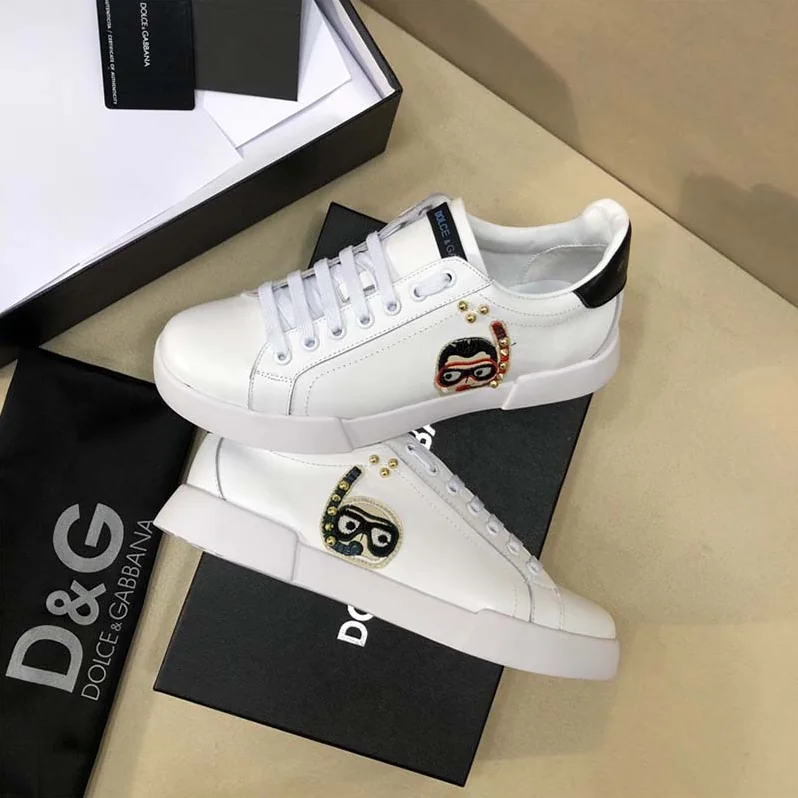 Dolce Gabbana D&G Shoes Calfskin Portofino Sneakers with Patches of the Designers for Unisex in White Dolce Gabbana D&G Shoes Calfskin Portofino Sneakers with Patches of the Designers for Unisex in White