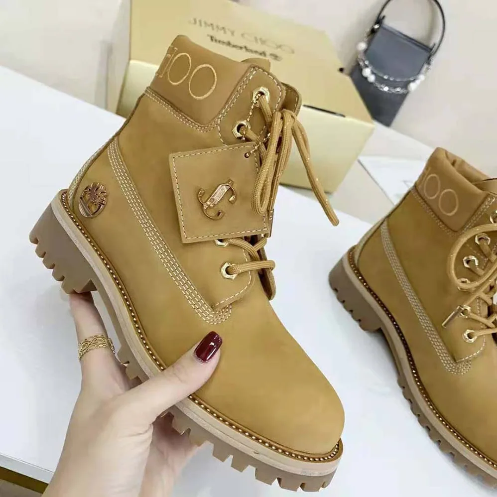 Jimmy Choo JC X Timberland/F Wheat Nubuck Leather Boots with Gold Glitter for Women
