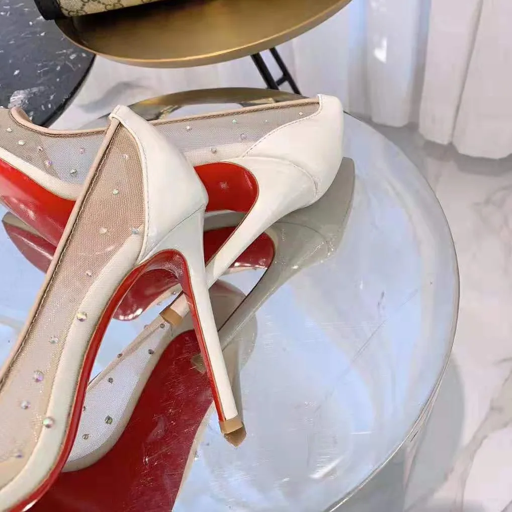 Christian Louboutin Shoes Follies Strass 100mm Heel for Women in White Christian Louboutin Shoes Follies Strass 100mm Heel for Women in White