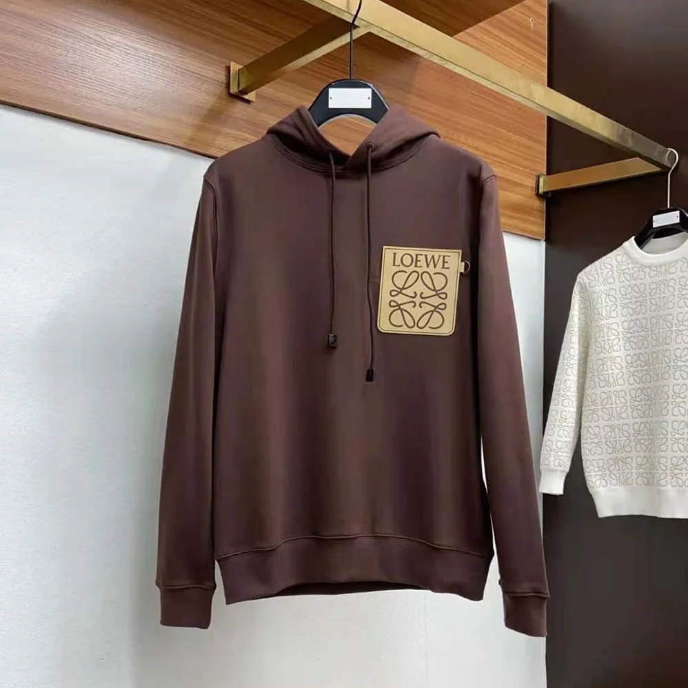 Loewe Anagram Leather Patch Hoodie in Cotton for Men