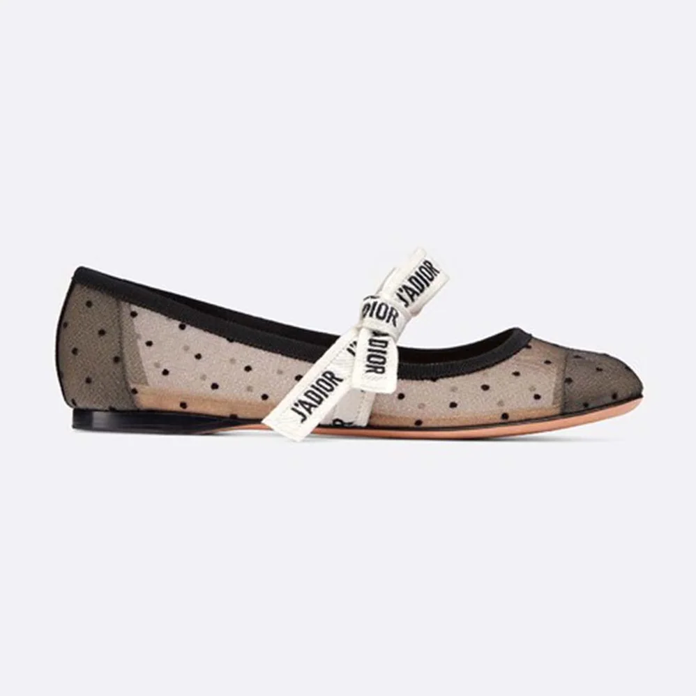 Dior Miss J'Adior Dotted Swiss Tulle Ballet Pump for Women in Black Dior Miss J'Adior Dotted Swiss Tulle Ballet Pump for Women in Black