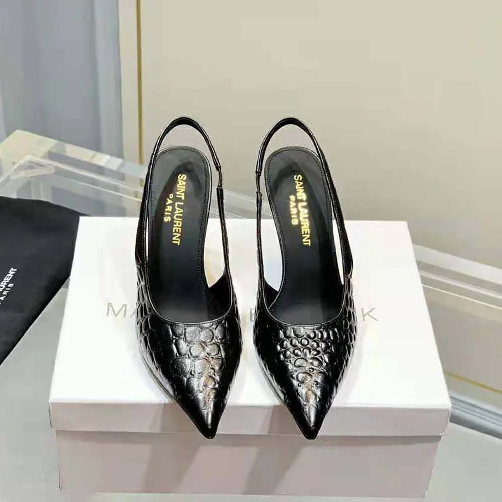 Saint Laurent YSL Viper Slingback Pumps in Shiny Crocodile for Women in Embossed Leather