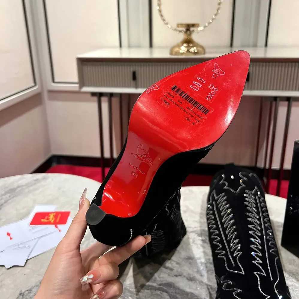 Christian Louboutin Santia Botta Strass 85 mm Low Boots Veau Velours and Strass for Women in Black