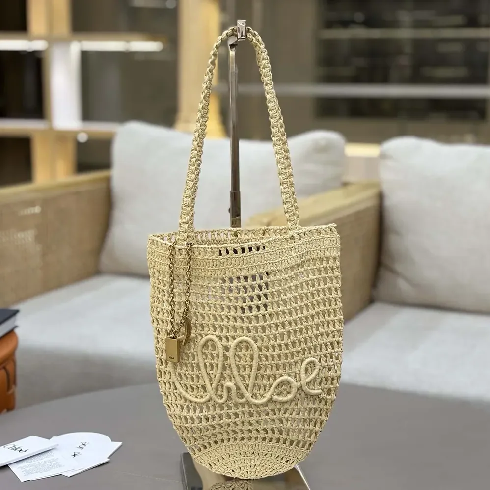 Chloe Small Summer Banana Tote Bag in Raffia for Women in Sandy