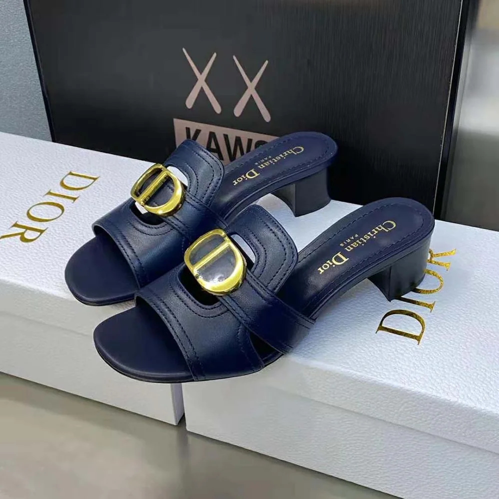 Dior 30 Montaigne Heeled Slide Black Calfskin for Women Dior 30 Montaigne Heeled Slide Black Calfskin for Women