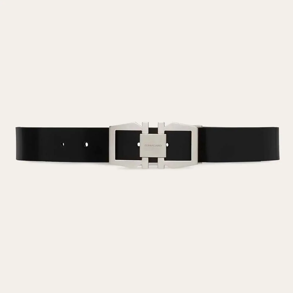 Salvatore Ferragamo Reversible and Adjustable Gancini Belt for Men in Silver