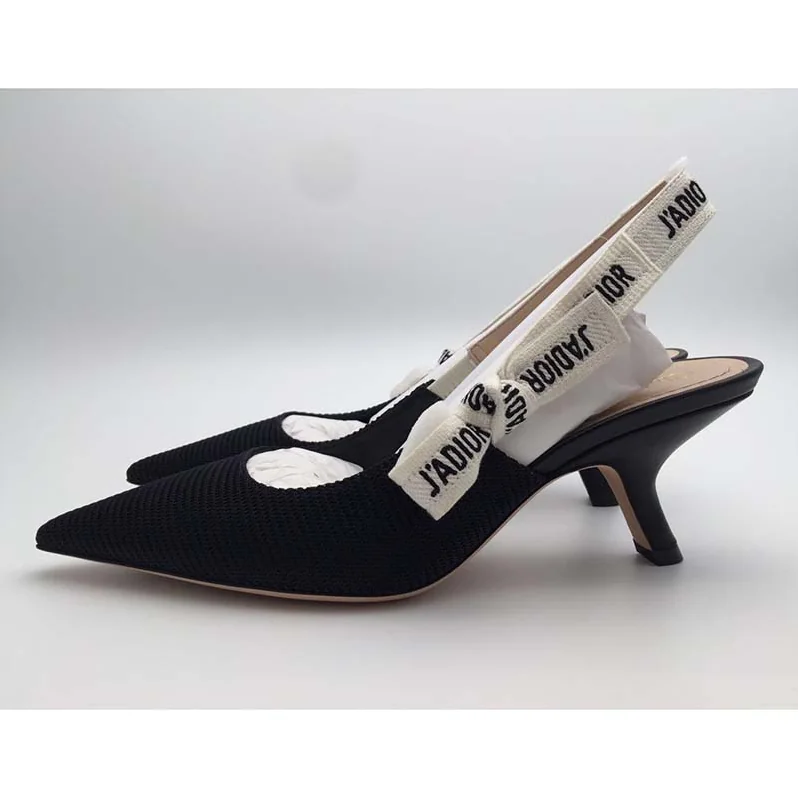 Dior Slingback Black Technical Fabric J'Adior Ribbon 6.5 CM Shoes Black for Women
