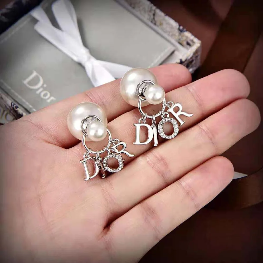 Dior Tribales Earrings Silver-Finish Metal with White Resin Pearls and White Crystals for Women Dior Tribales Earrings Silver-Finish Metal with White Resin Pearls and White Crystals for Women