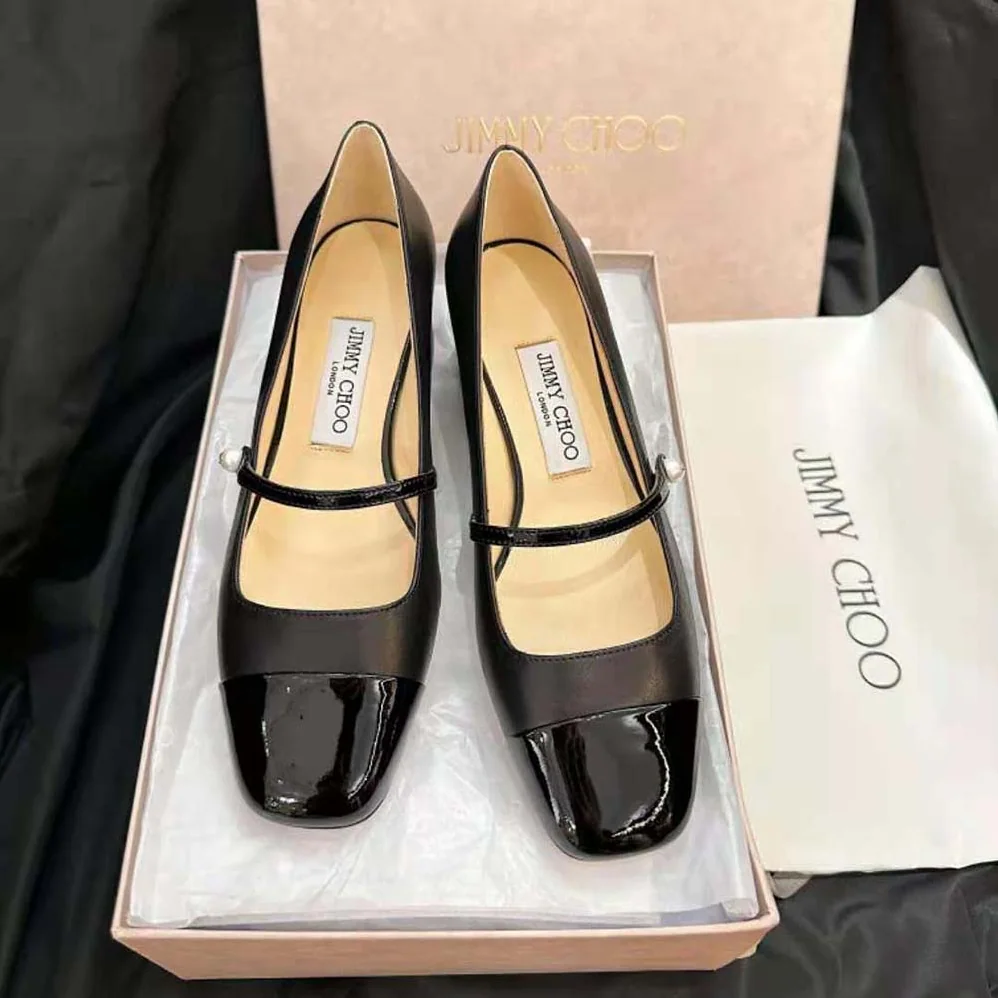 Jimmy Choo Elisa 45 Black Nappa and Patent Leather Pumps for Women Jimmy Choo Elisa 45 Black Nappa and Patent Leather Pumps for Women