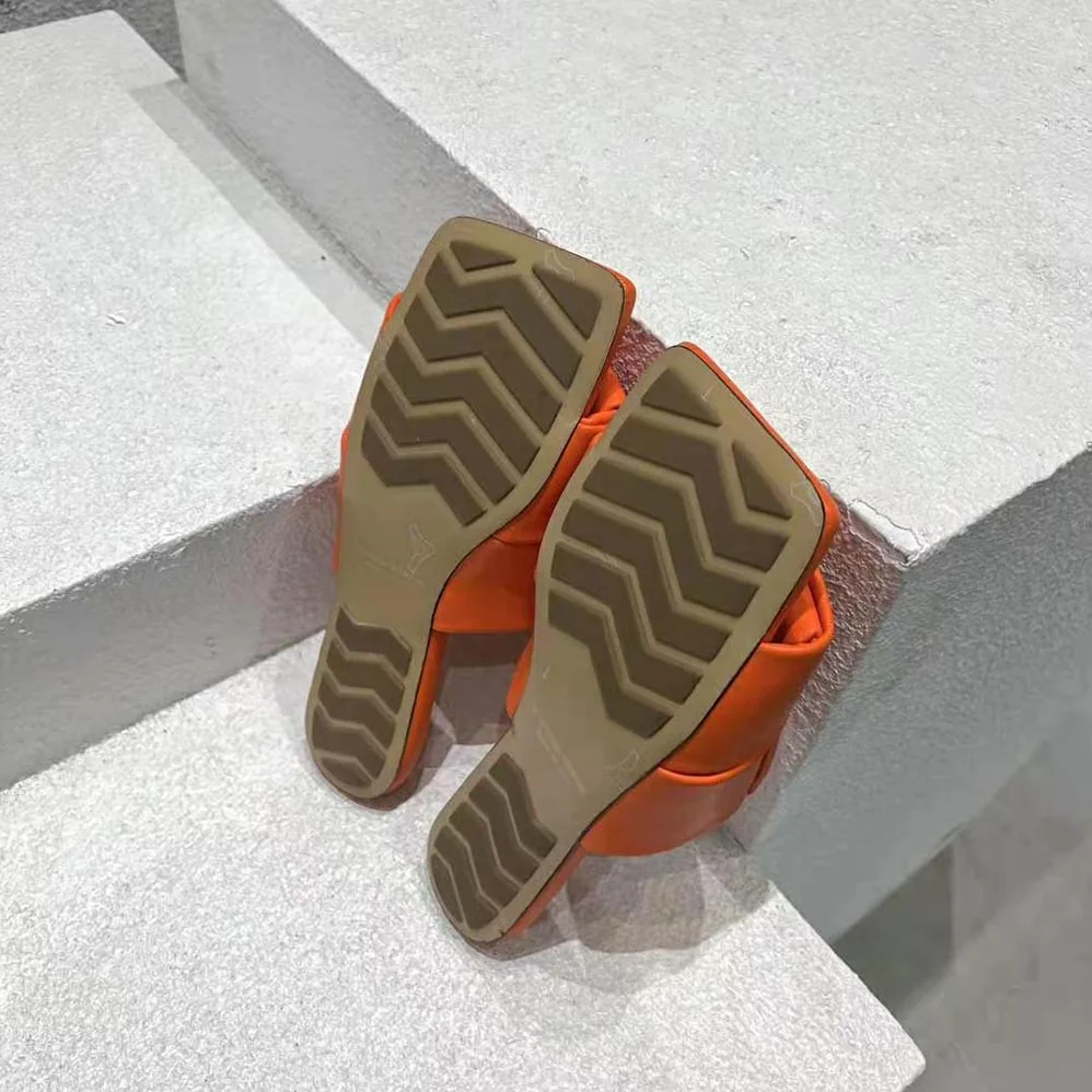 Bottega Veneta Patch Flat Mule Padded Intreccio Leather Flat Mules for Women in Orange
