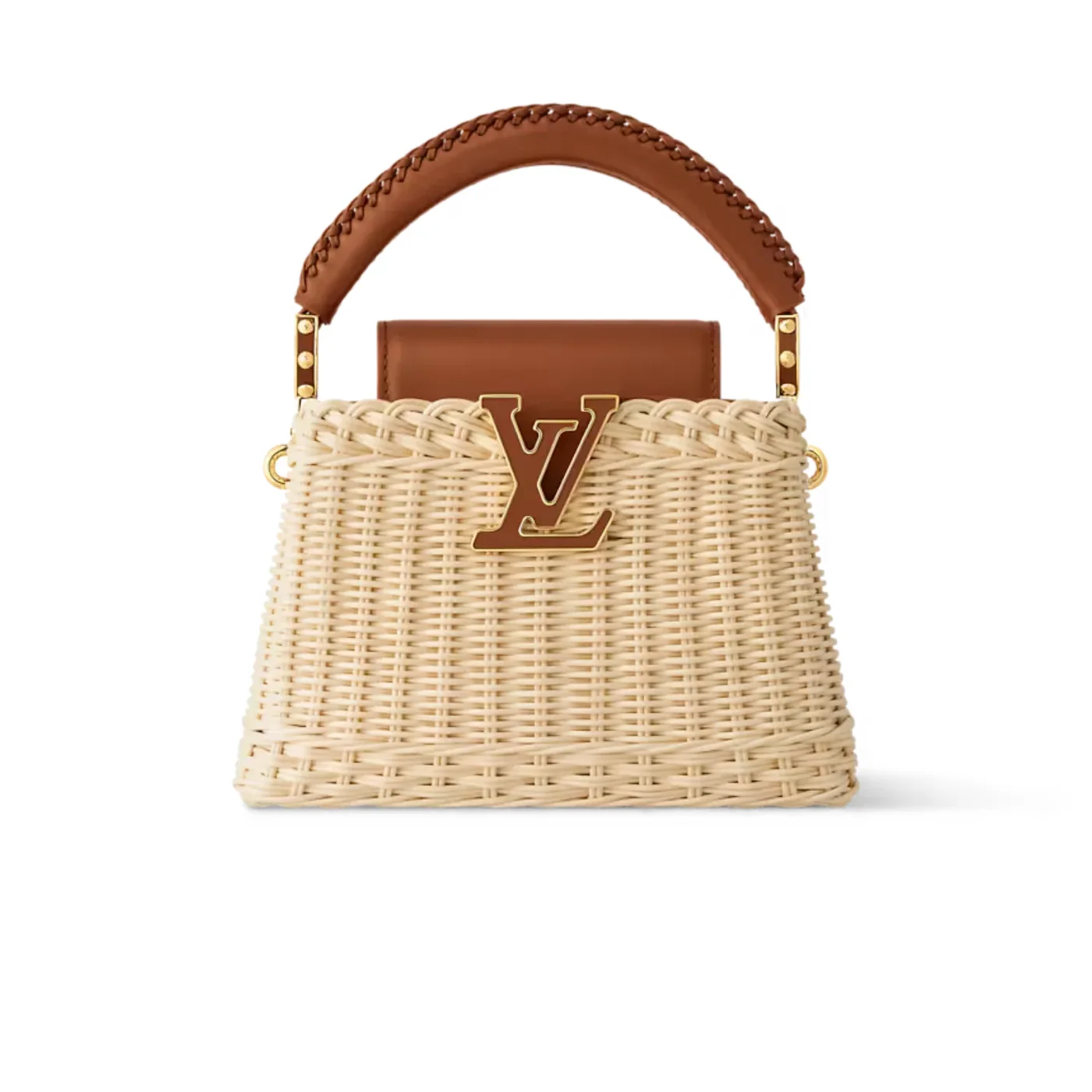 Louis Vuitton Capucines Mini Top Handle Bag in Brown Rattan Gold Hardware
