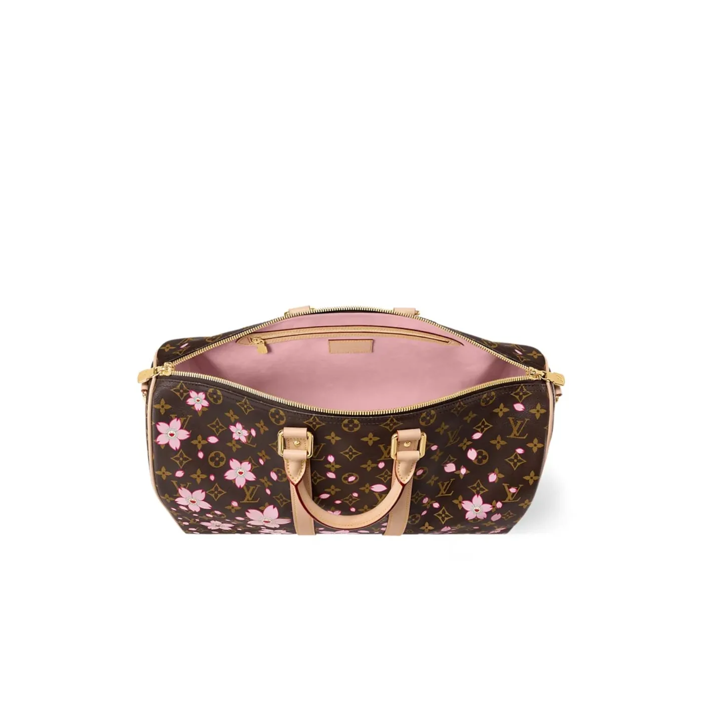Louis Vuitton LV x Murakami Keepall Bandouliere 45 Travel Bag in Sakura Brown Gold Hardware Louis Vuitton LV x Murakami Keepall Bandouliere 45 Travel Bag in Sakura Brown Gold Hardware
