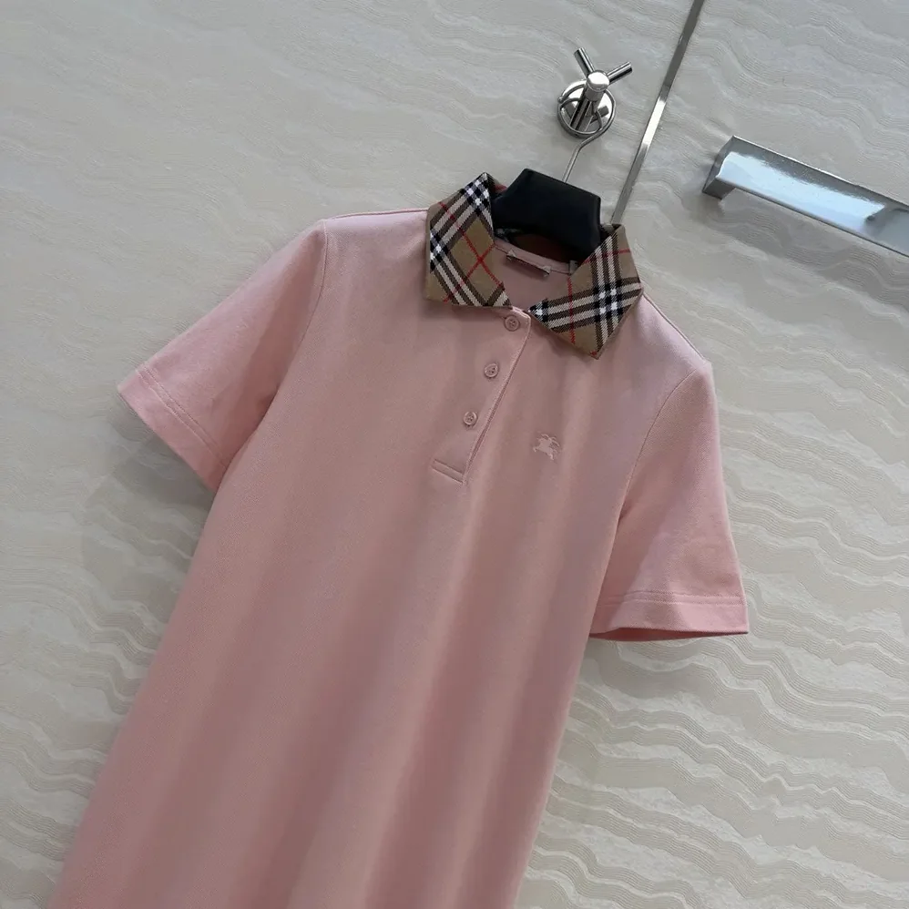Burberry Check Collar Cotton Polo Shirt Dress for Women in Pink Burberry Check Collar Cotton Polo Shirt Dress for Women in Pink