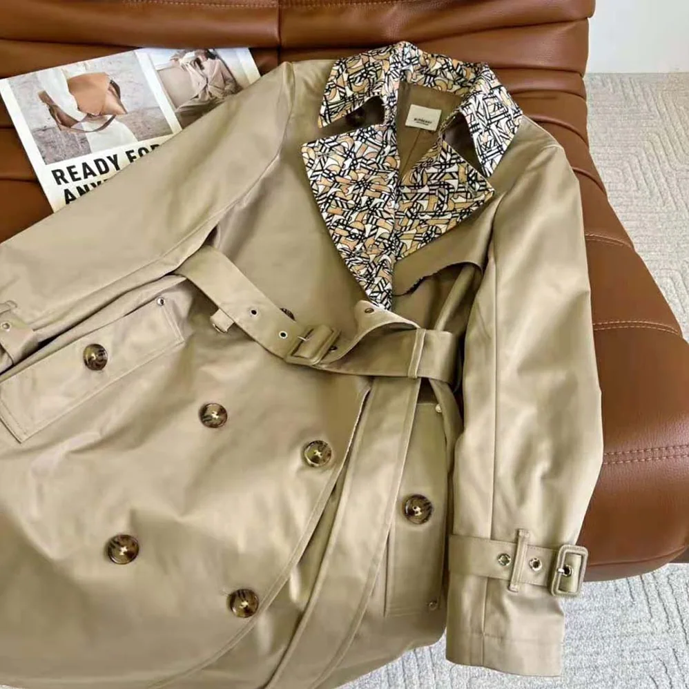 Burberry Monogram Print Detail Cotton Gabardine Trench Coat for Women