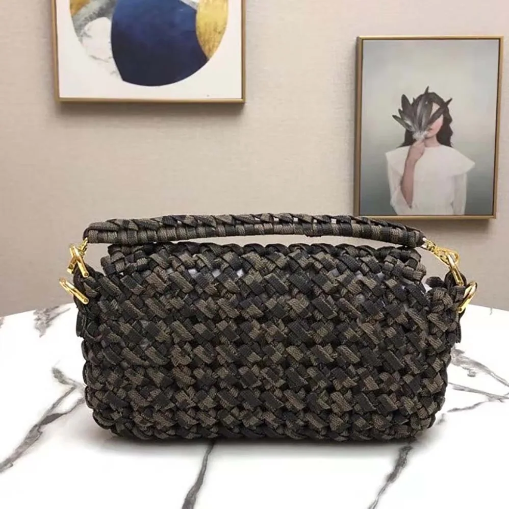 Fendi Baguette Jacquard Fabric Interlace Bag for Women in Olive Fendi Baguette Jacquard Fabric Interlace Bag for Women in Olive