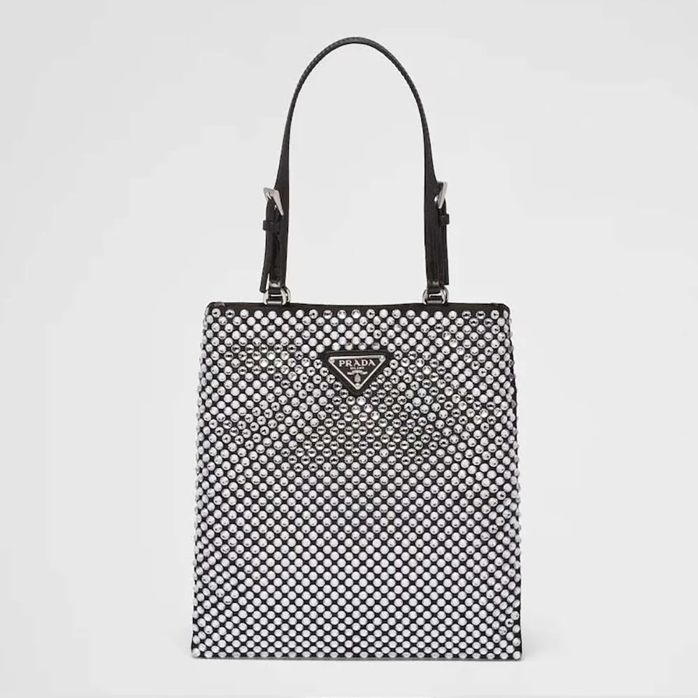 Prada Satin Handbag with Crystals for Women in Black