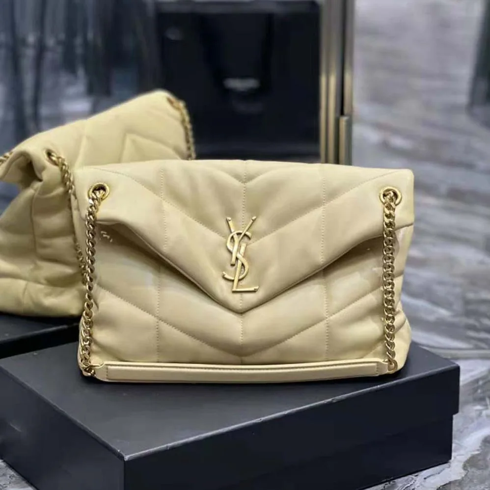 Saint Laurent YSL Puffer Medium Chain Bag in Quilted Lambskin for Women in Gold Saint Laurent YSL Puffer Medium Chain Bag in Quilted Lambskin for Women in Gold