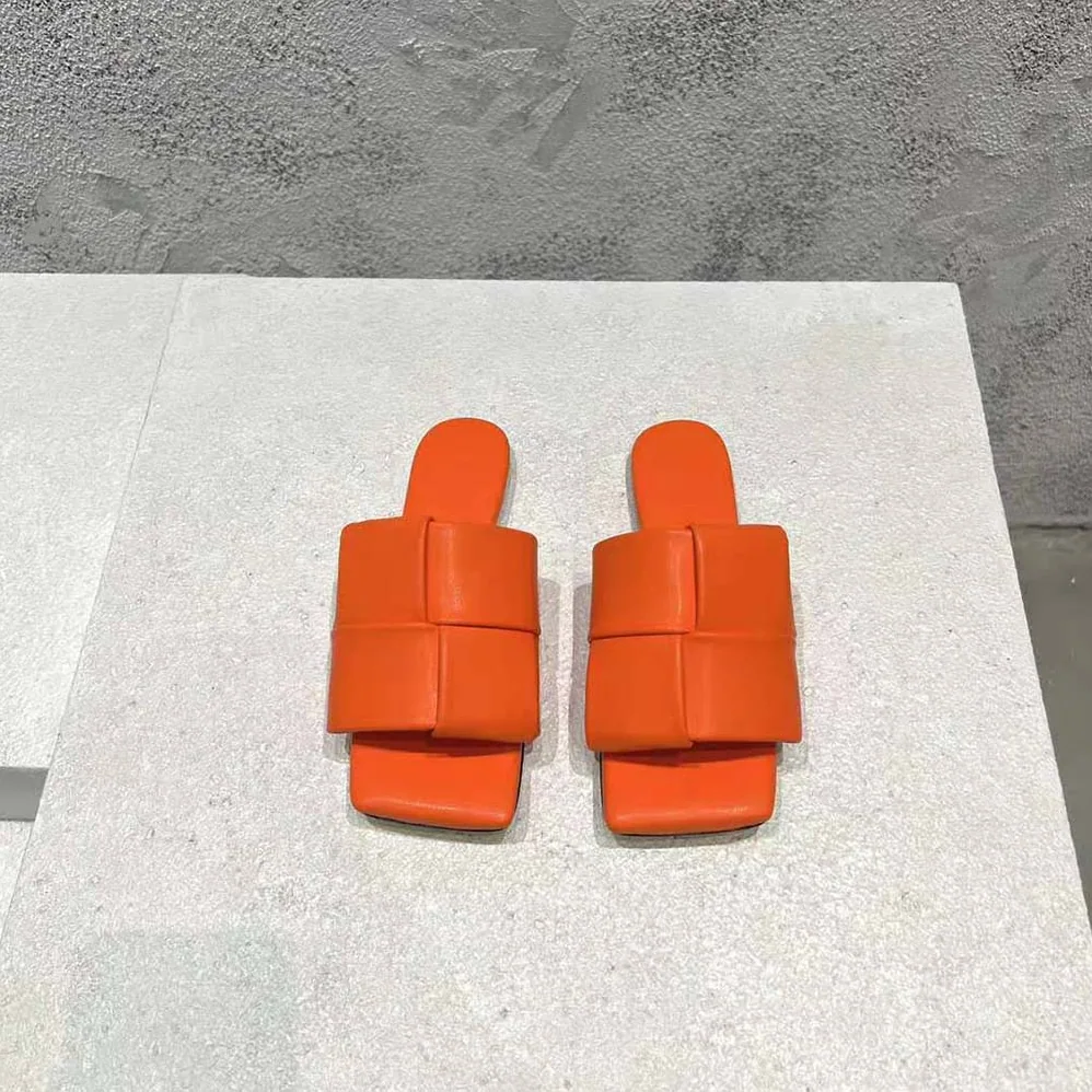 Bottega Veneta Patch Flat Mule Padded Intreccio Leather Flat Mules for Women in Orange