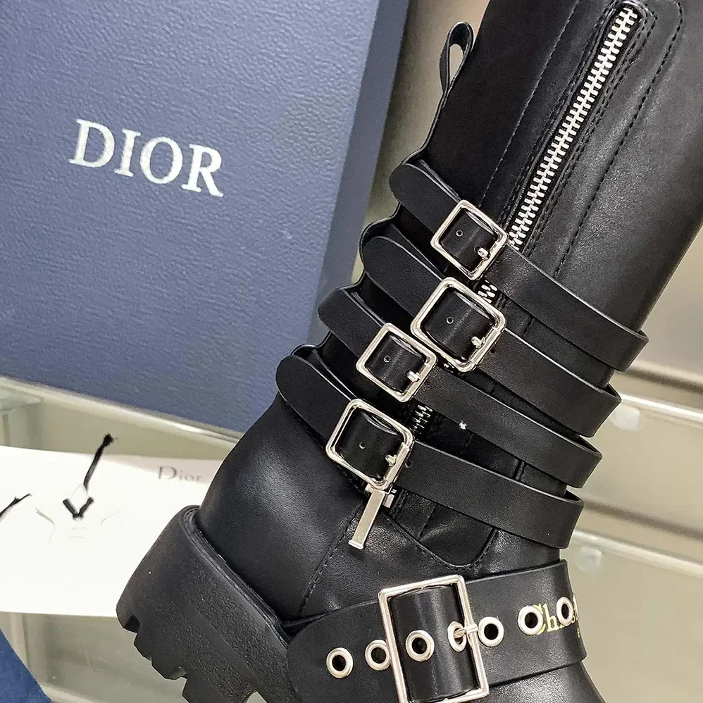 Dior D-Fight Ankle Boot Black Calfskin and Leather for Women in Effect Stretch Material Dior D-Fight Ankle Boot Black Calfskin and Leather for Women in Effect Stretch Material