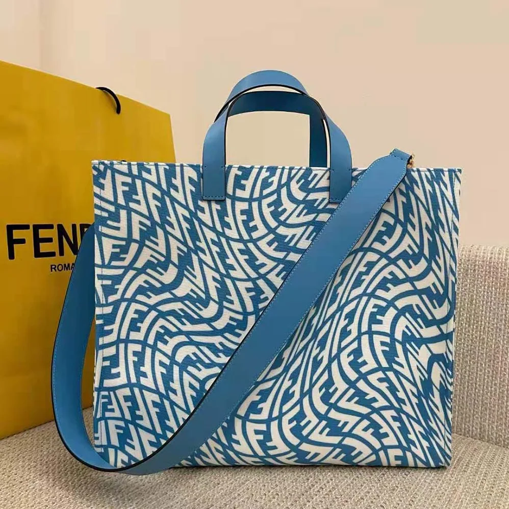 Fendi Shopper Blue Glazed Canvas Bag for Women
