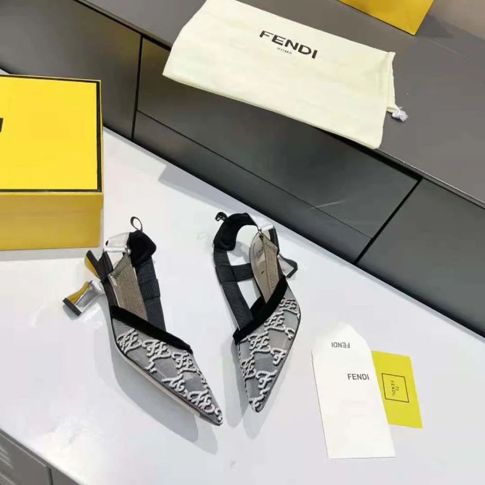 Fendi Colibri Gray Mesh and Embroidery High for Women in Heeled Slingbacks Fendi Colibri Gray Mesh and Embroidery High for Women in Heeled Slingbacks