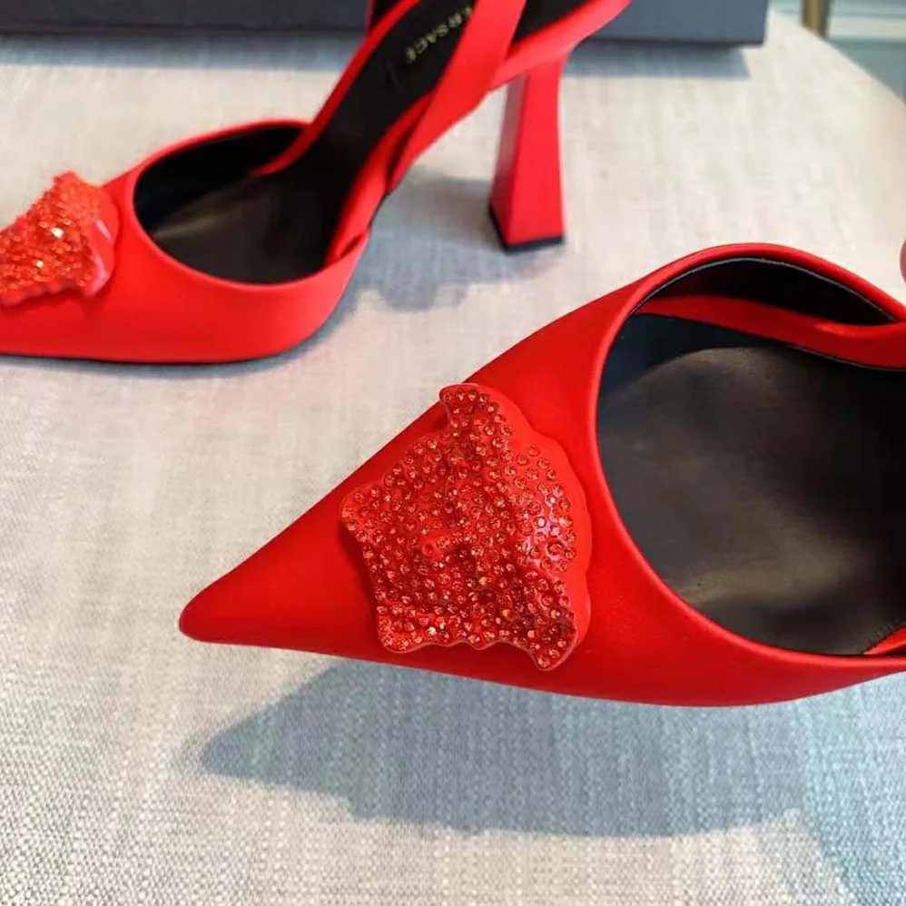 Versace La Medusa Satin Sling-Back Pumps in 105mm Heel Height for Women in Red