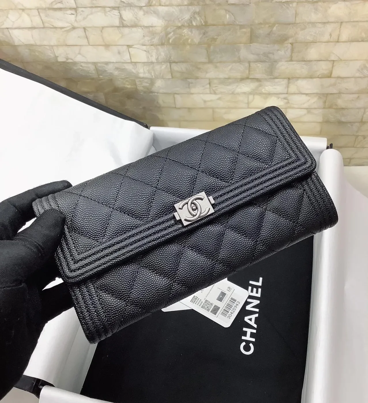 Chanel CO-CO Long Flap Wallet in Black with Silver Hardware , /