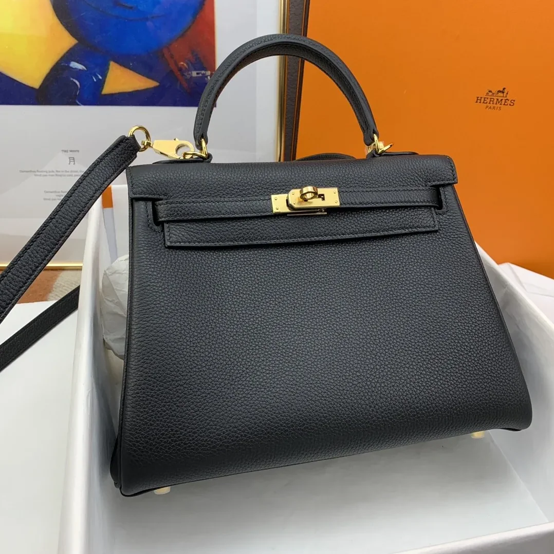 Hermes Kelly 25 Retourne Togo Black Bag