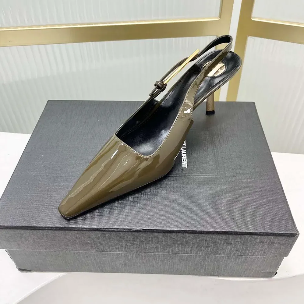 Saint Laurent YSL Lee Slingback Pumps in Patent Leather for Women in Drak Green Saint Laurent YSL Lee Slingback Pumps in Patent Leather for Women in Drak Green