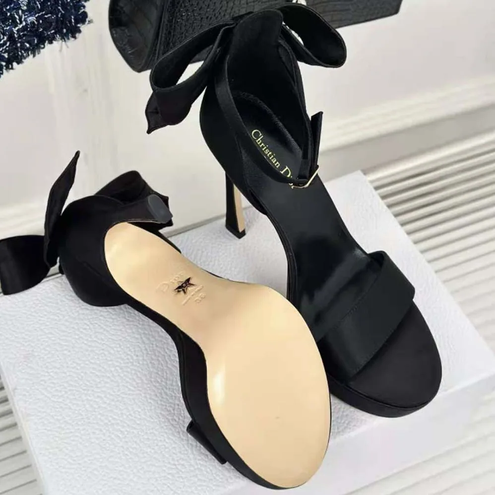 Dior Mlle Dior Heeled Sandal Black Satin for Women