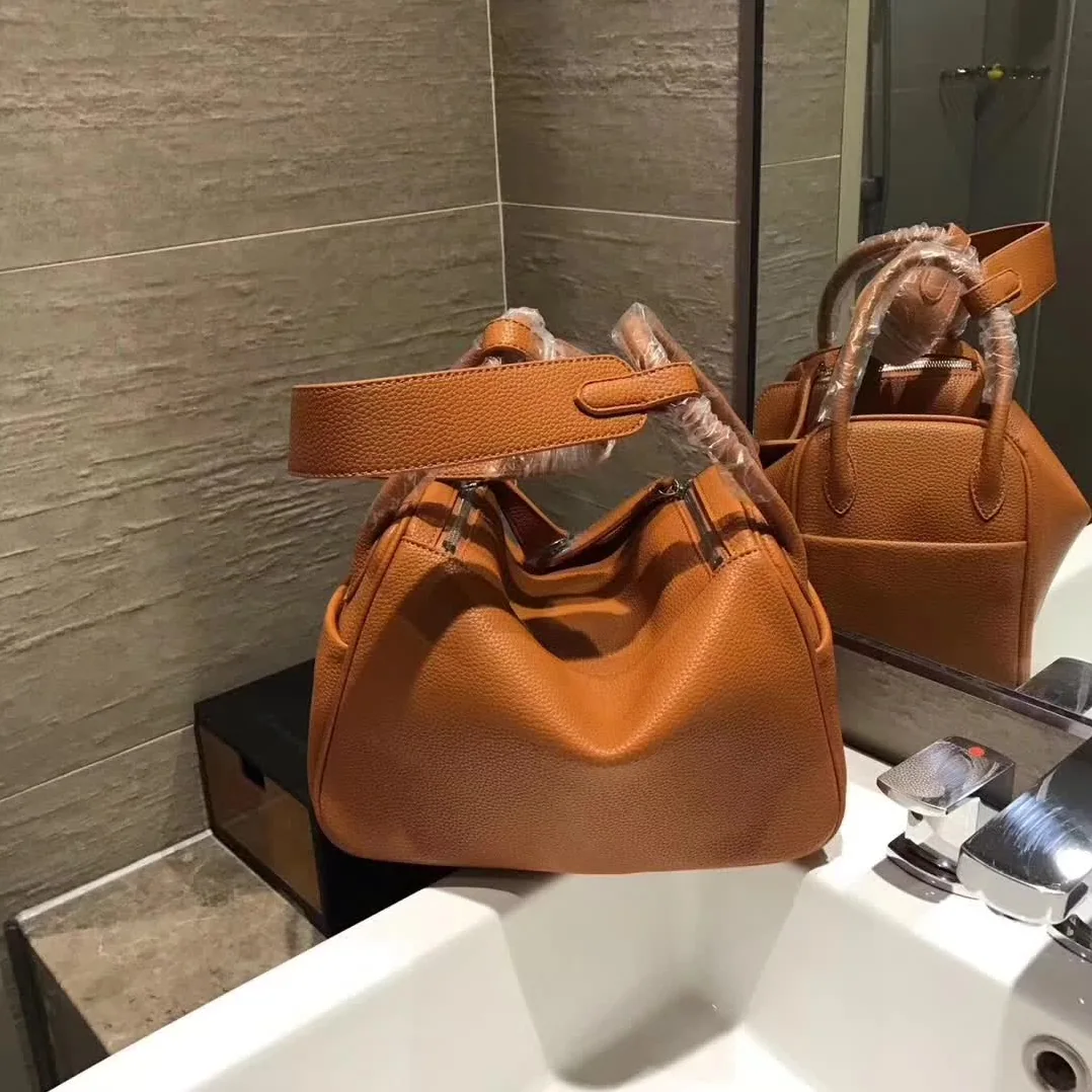 Hermes Lindy 30 Top Flap Leather Bag with Strap in Brown