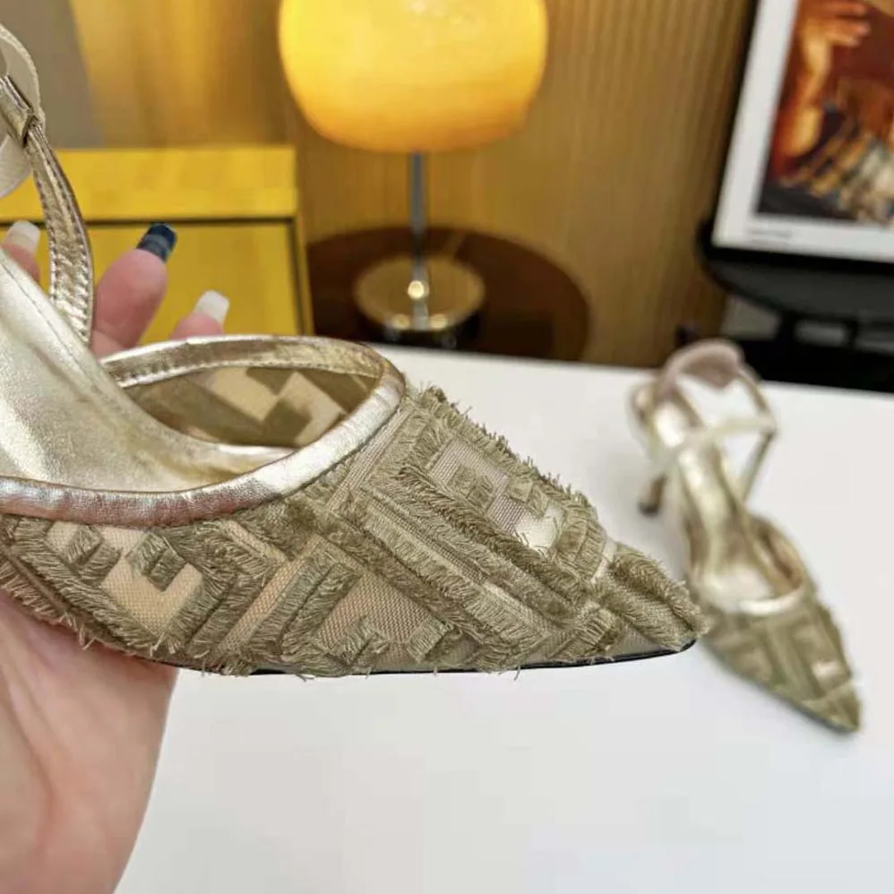 Fendi Colibrì Lite Gold Mesh High for Women in Heeled Slingbacks