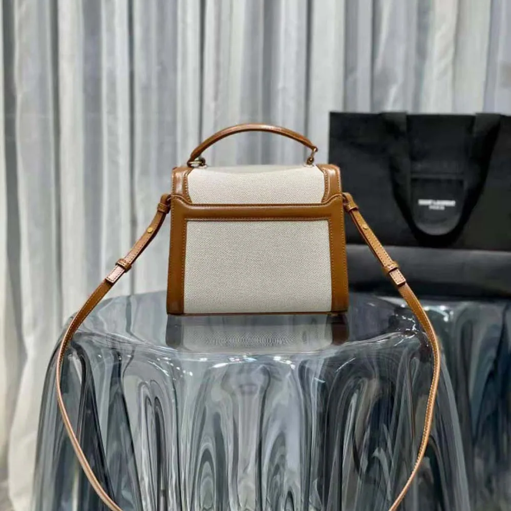 Saint Laurent YSL Cassandra Mini Top Handle Bag in Canvas and Smooth Leather for Women Saint Laurent YSL Cassandra Mini Top Handle Bag in Canvas and Smooth Leather for Women