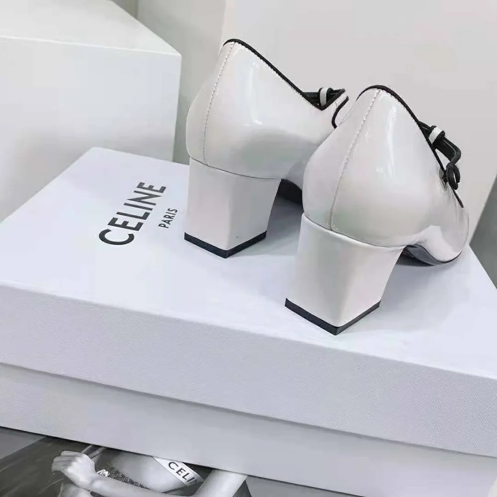 Celine Babies T-Bar Pump in Calfskin and Gros Grain for Women in White Celine Babies T-Bar Pump in Calfskin and Gros Grain for Women in White