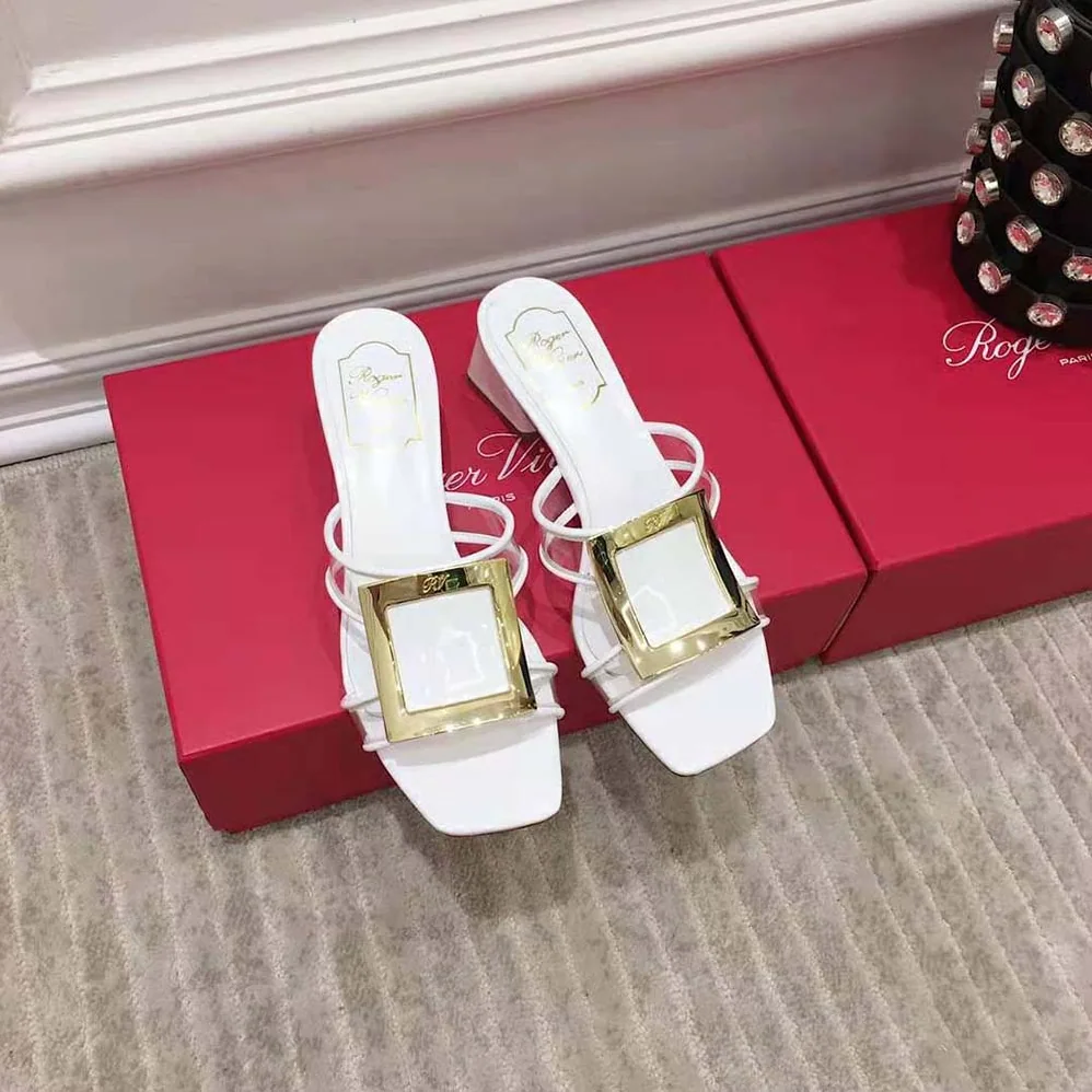 Roger Vivier Bikiviv Metal Buckle Mules in PVC for Women in White