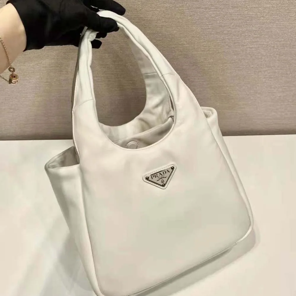 Prada Medium Padded Prada Soft Nappa Leather Bag for Women in White Prada Medium Padded Prada Soft Nappa Leather Bag for Women in White