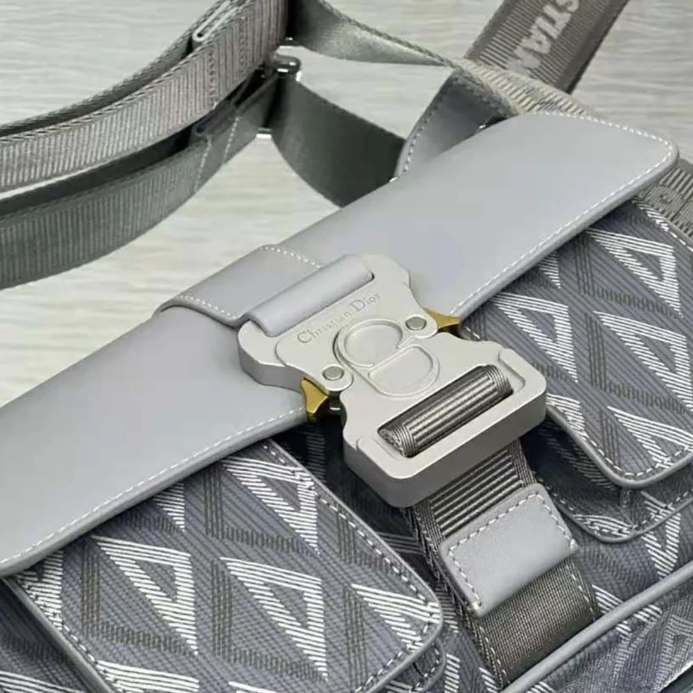 Dior Hit The Road Bag with Strap Dior Gray CD Diamond Canvas and Smooth Calfskin for Men Dior Hit The Road Bag with Strap Dior Gray CD Diamond Canvas and Smooth Calfskin for Men