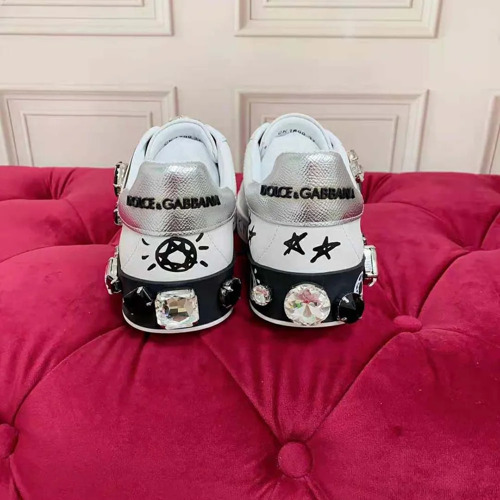 Dolce Gabbana D&G Calfskin Portofino Sneakers with Embroidery and Lettering for Unisex Dolce Gabbana D&G Calfskin Portofino Sneakers with Embroidery and Lettering for Unisex