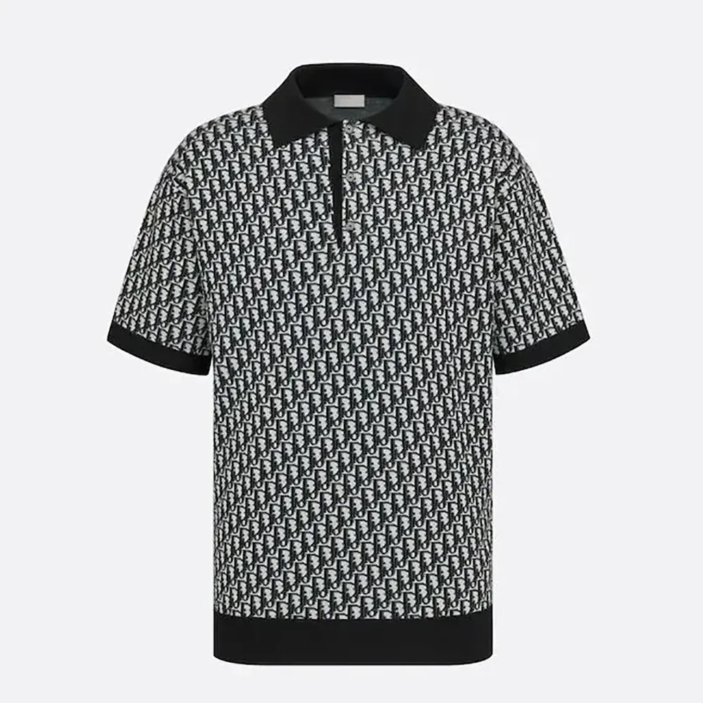 Dior Oblique Polo Shirt Beige Blue and Black Cotton Jacquard for Men Dior Oblique Polo Shirt Beige Blue and Black Cotton Jacquard for Men