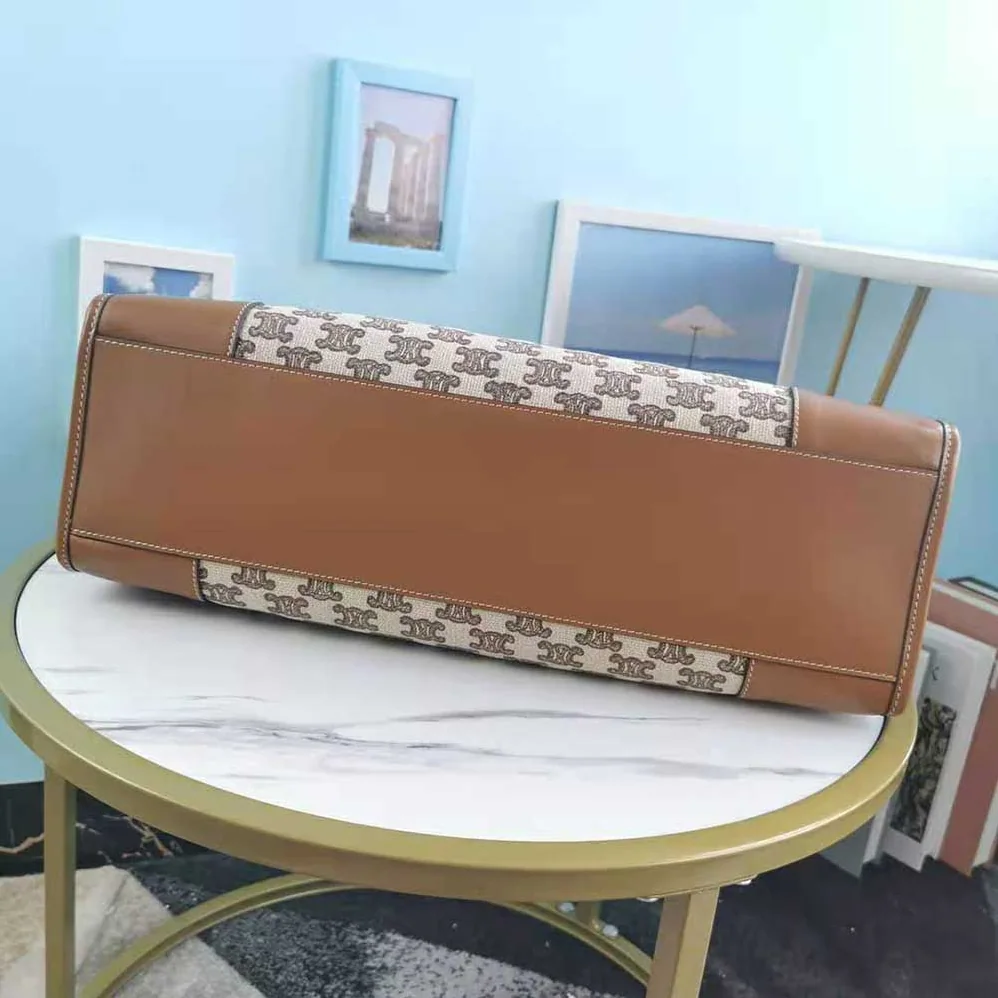 Celine Horizontal Cabas in Textile with Triomphe Embroidery for Women in Brown Celine Horizontal Cabas in Textile with Triomphe Embroidery for Women in Brown