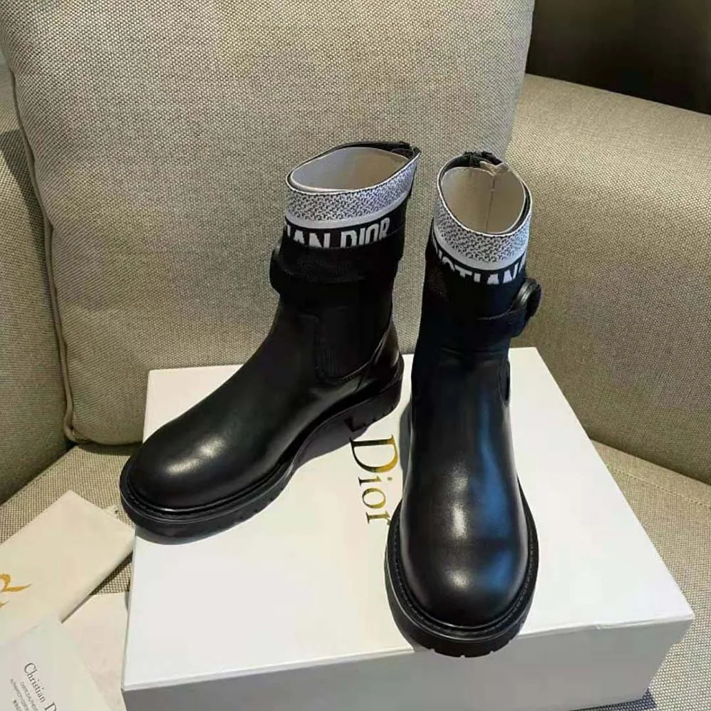 Dior D-major Ankle Boot White and Black Technical Fabric and Black Calfskin for Women