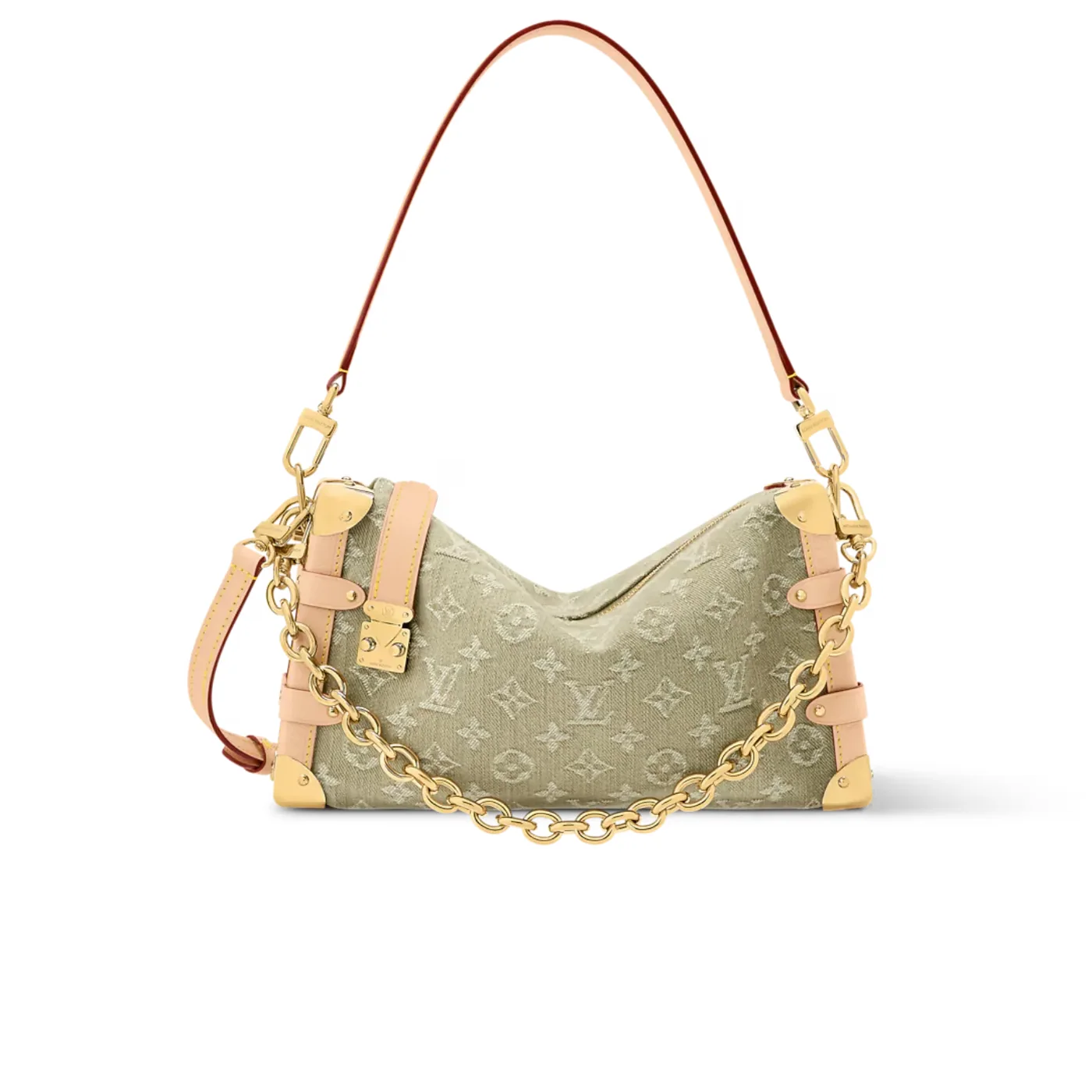 Louis Vuitton Side Trunk MM East West Shoulder Bag in Khaki Denim Gold Hardware