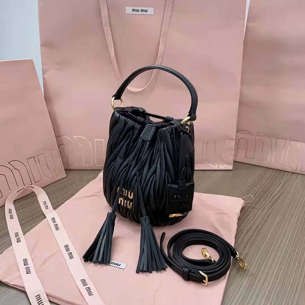 Miu Miu Matelassé Nappa Leather Bucket Bag for Women in Black Miu Miu Matelassé Nappa Leather Bucket Bag for Women in Black
